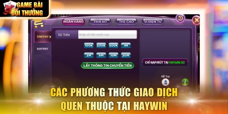 Các phương thức giao dịch quen thuộc tại haywin